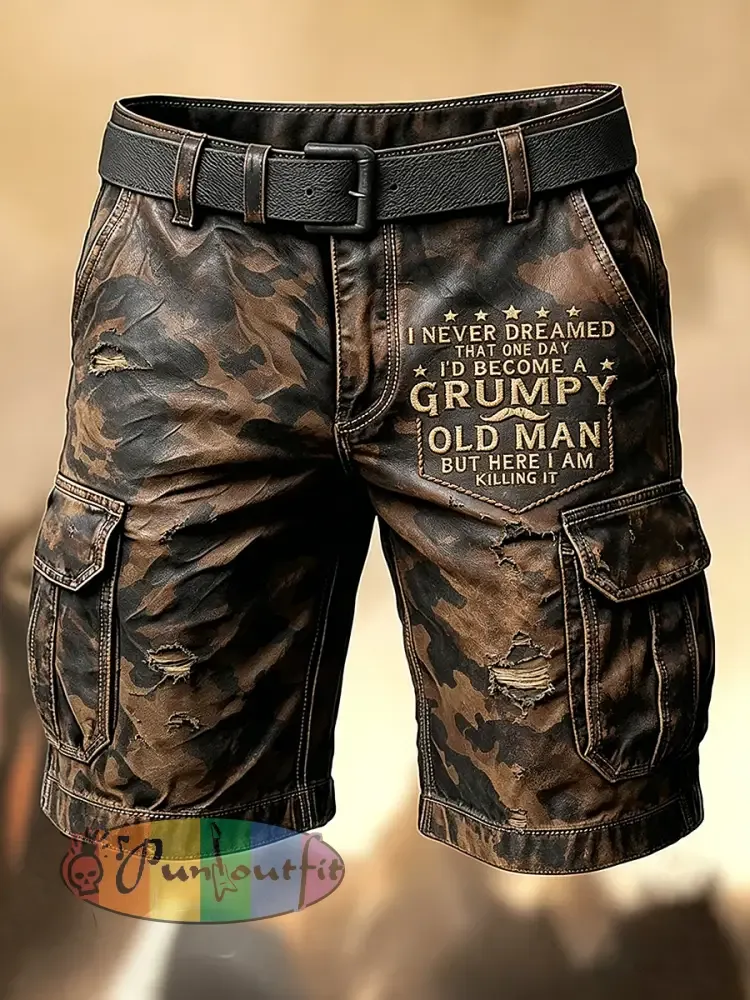 Men’s Retro Vacation Business Old Fuckers Club Art Print Casual Shorts