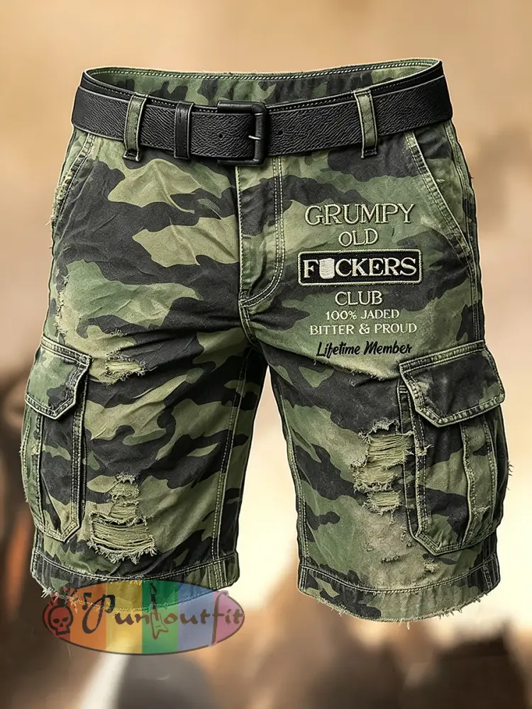 Men’s Retro Vacation Business Old Fuckers Club Art Print Casual Shorts