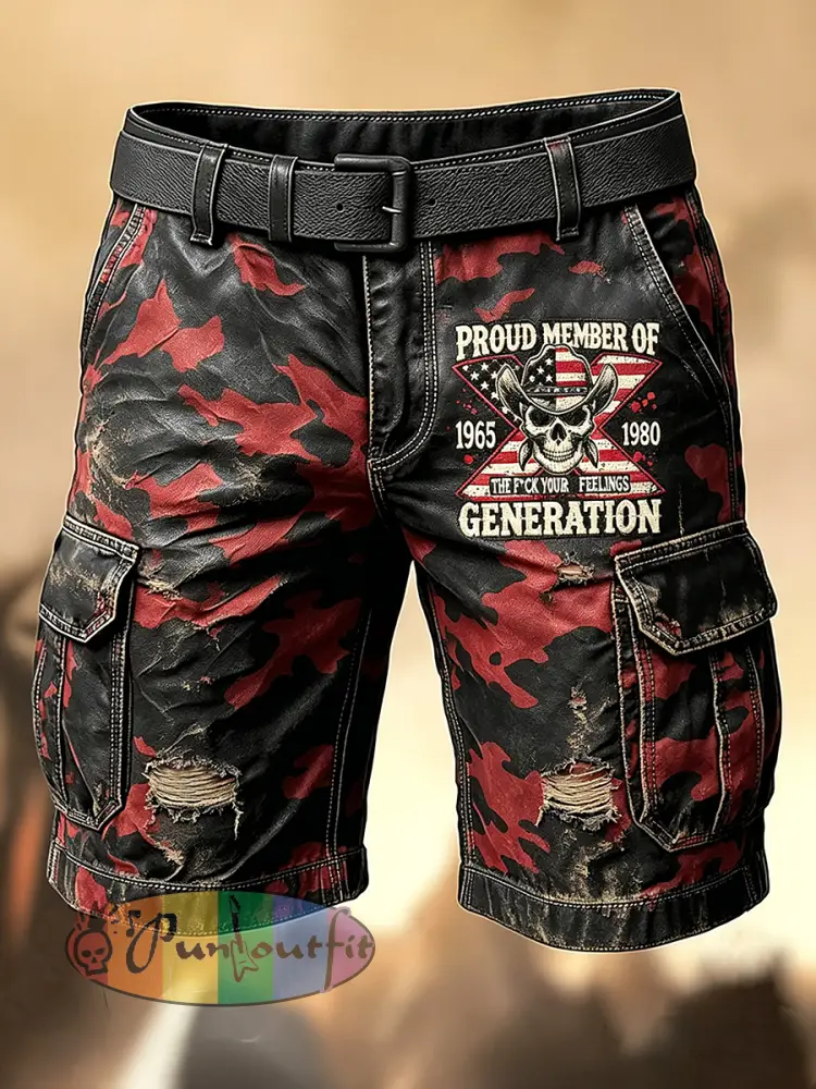 Men’s Retro Vacation Business Old Fuckers Club Art Print Casual Shorts