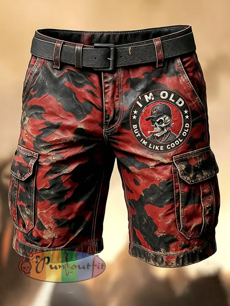 Men’s Retro Vacation Business Old Fuckers Club Art Print Casual Shorts