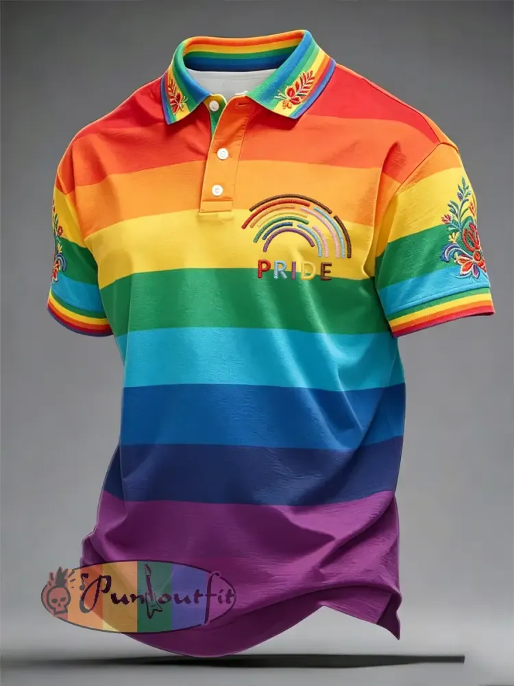 Men’s Rainbow Floral Print polo shirt