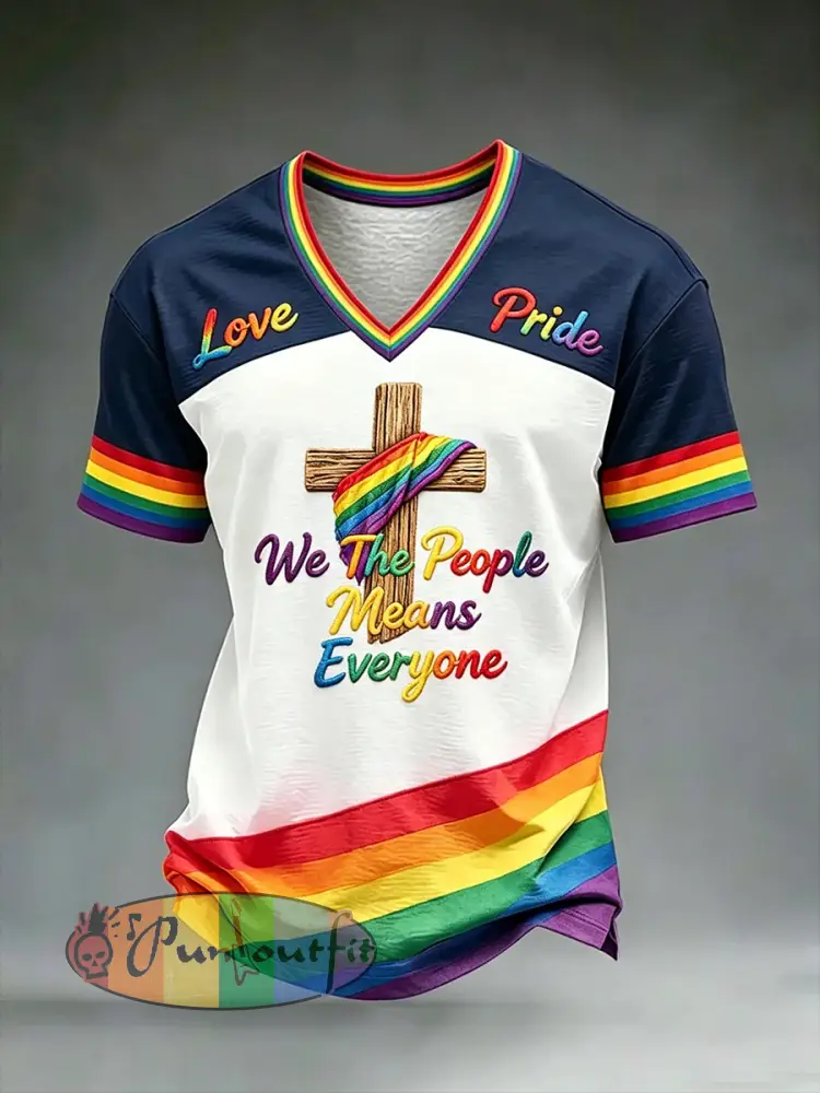 Men’s Pride Month LGBT Art ’We The People Means Everyone’ V-neck Short Sleeve T-shirt