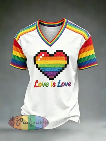 Men’s Pride Month LGBT Art ’Love Is Love’ V-neck Short Sleeve T-shirt