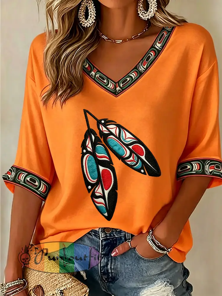 Women’s Indigenous Floral Print Casual T-shirt