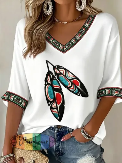 Women’s Indigenous Floral Print Casual T-shirt
