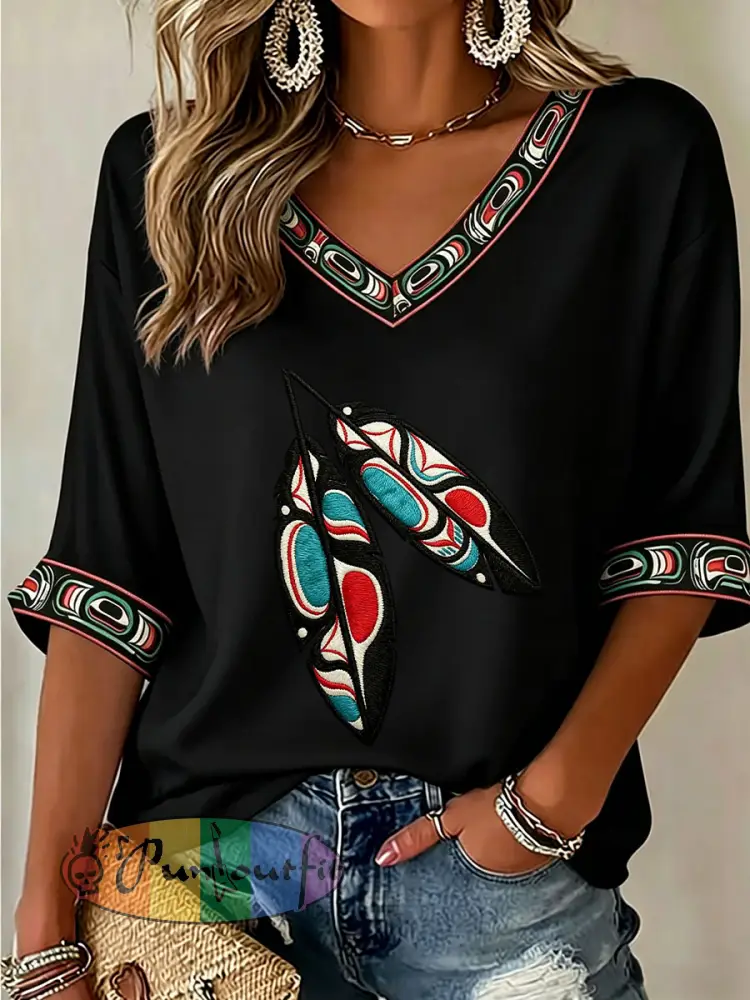 Women’s Indigenous Floral Print Casual T-shirt