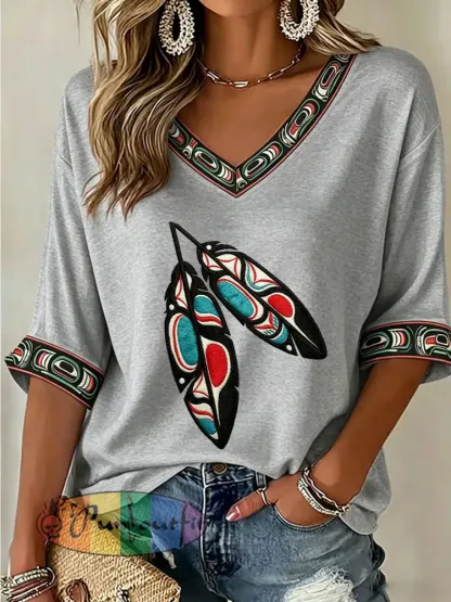 Women’s Indigenous Floral Print Casual T-shirt