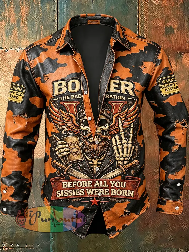 Men’s Old Fuckers Club Print Casual Long Sleeved Shirt