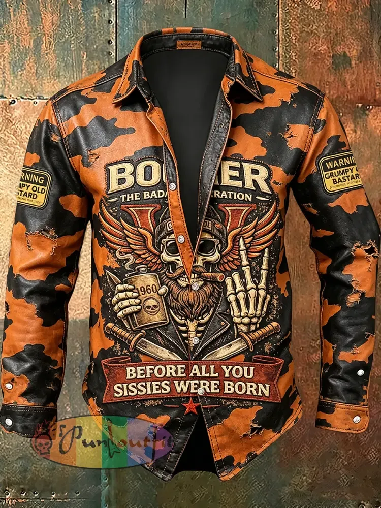 Men’s Old Fuckers Club Print Casual Long Sleeved Shirt