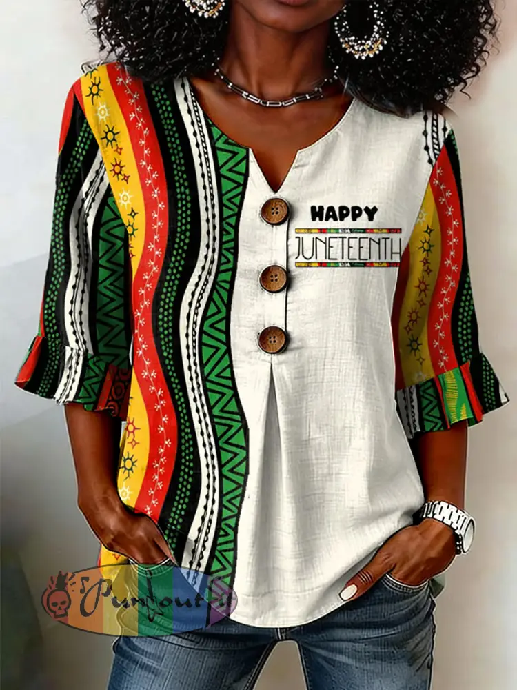 Women’s Happy Juneteenth Print Casual Shirt