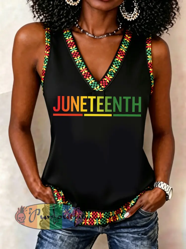 Women’s Juneteenth Print Casual V-Neck Vest