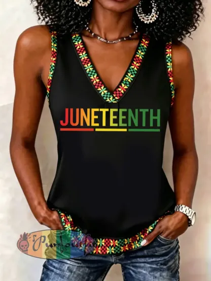 Women’s Juneteenth Print Casual V-Neck Vest