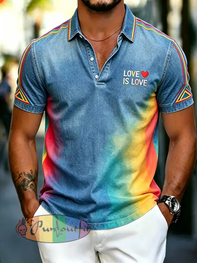 Men’s Rainbow Print Cotton Polo Shirt