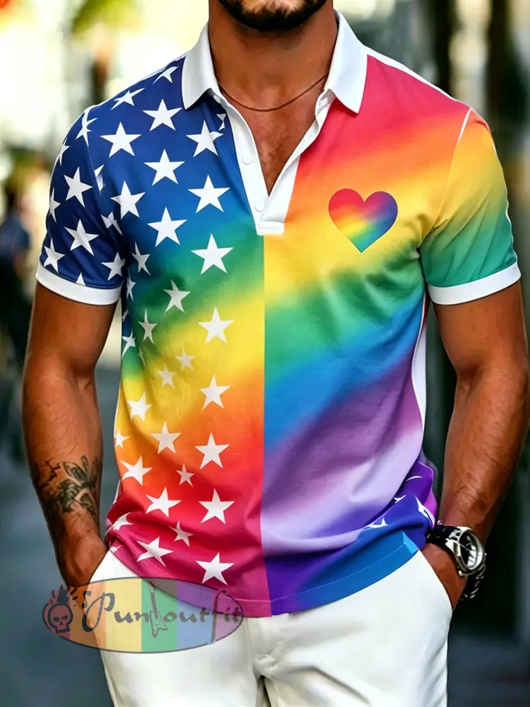Men’s Rainbow Print Cotton Polo Shirt