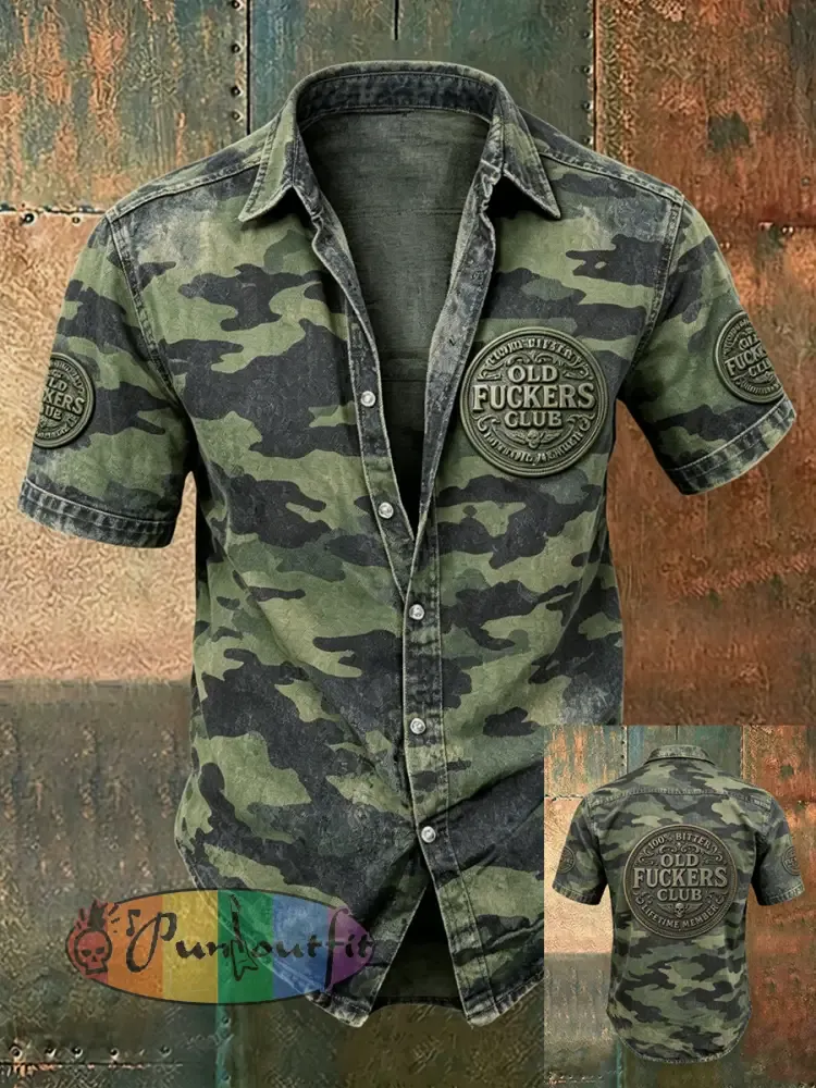 Men’s Old Fuckers Club Print Casual Short Sleeved Shirt