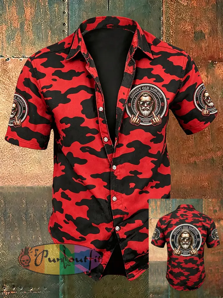 Men’s Old Fuckers Club Print Casual Short Sleeved Shirt