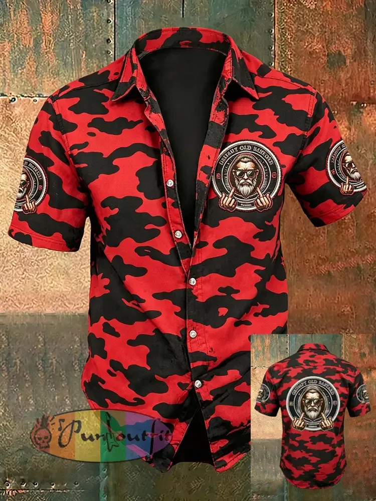 Men’s Old Fuckers Club Print Casual Short Sleeved Shirt
