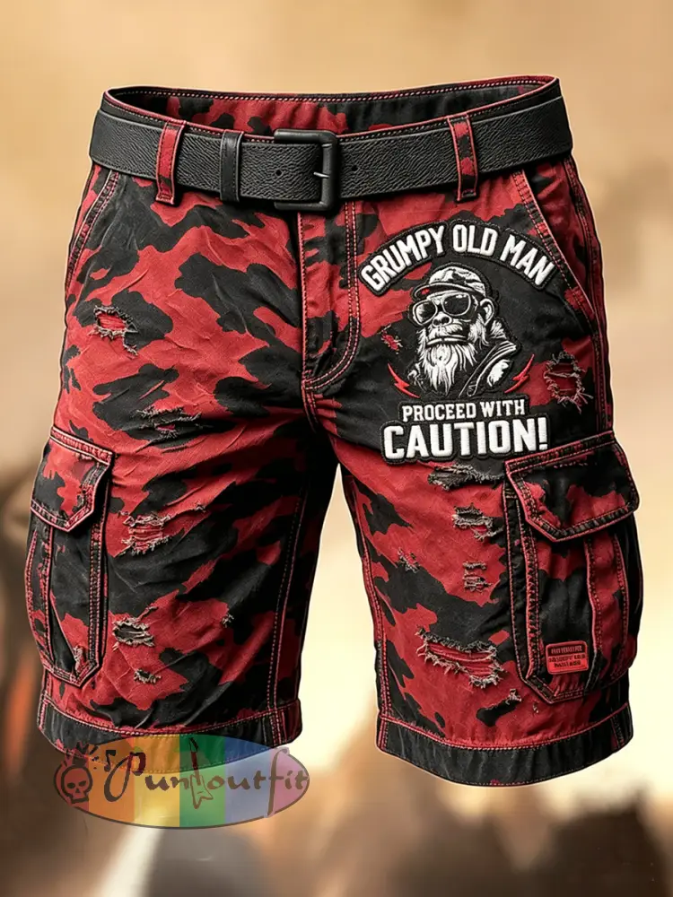Men’s Retro Vacation Business Old Fuckers Club Art Print Casual Shorts