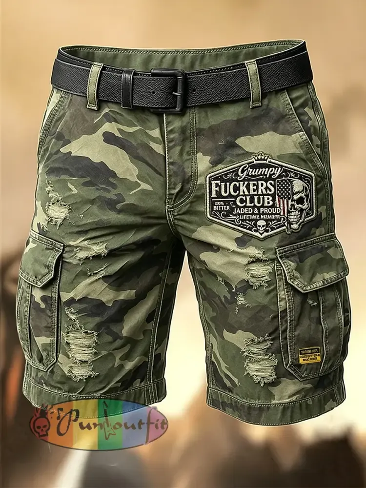 Men’s Retro Vacation Business Old Fuckers Club Art Print Casual Shorts