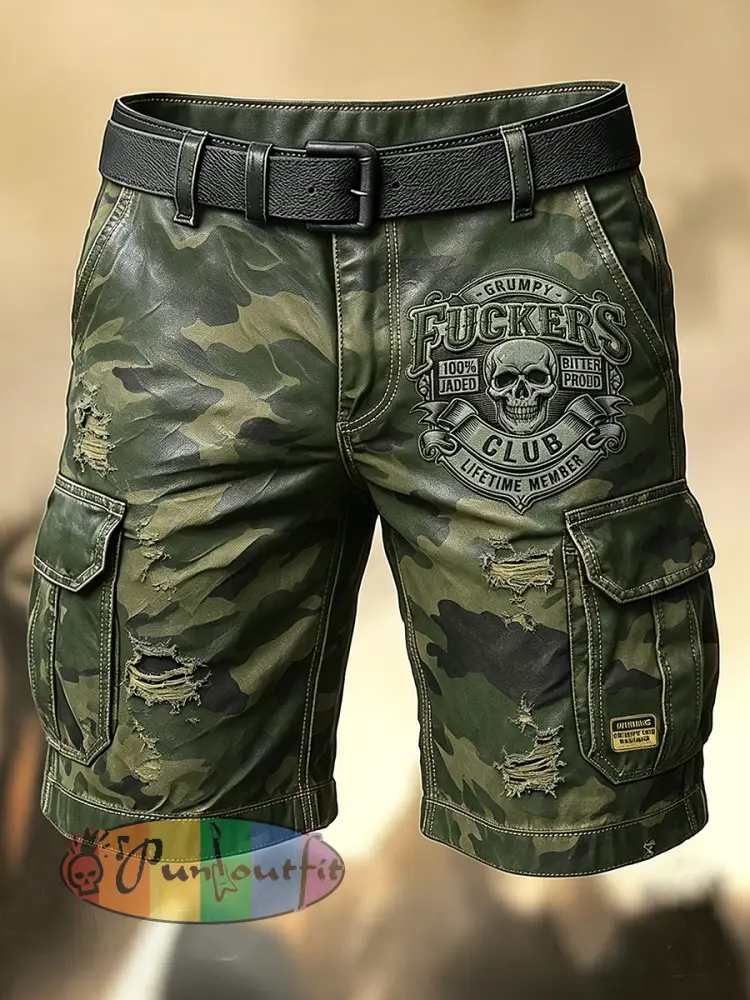 Men’s Retro Vacation Business Old Fuckers Club Art Print Casual Shorts
