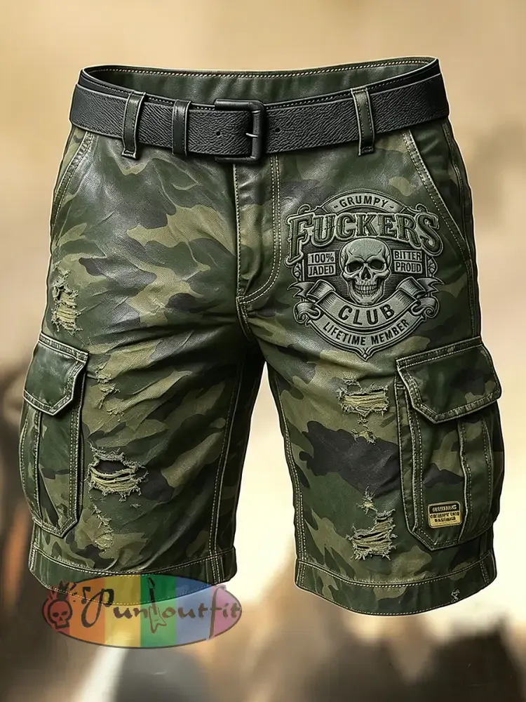 Men’s Retro Vacation Business Old Fuckers Club Art Print Casual Shorts