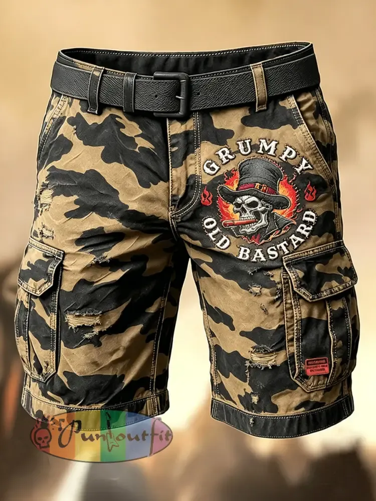 Men’s Retro Vacation Business Old Fuckers Club Art Print Casual Shorts