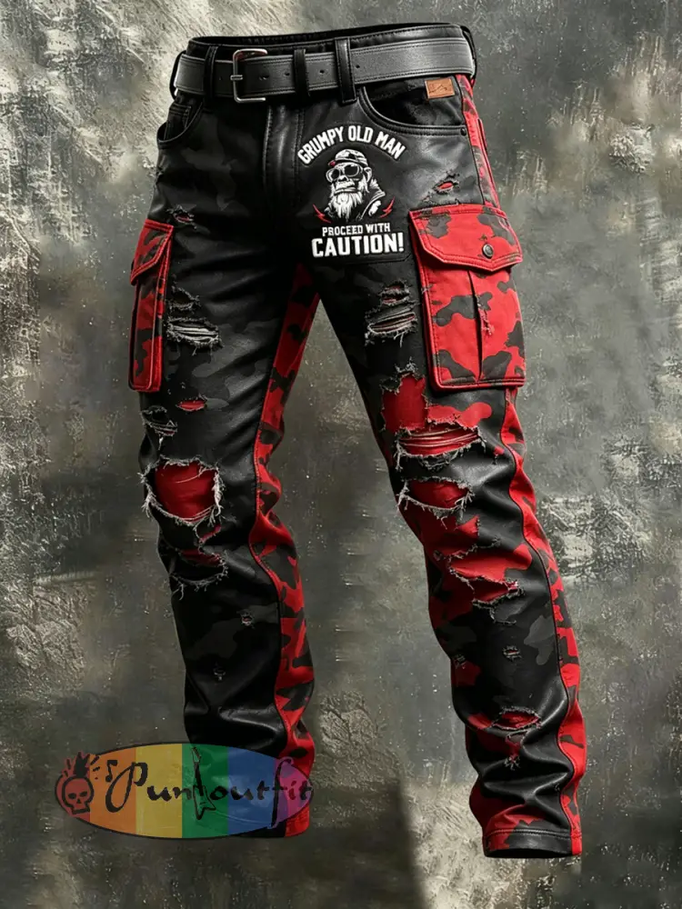 Men’s Retro Vacation Business Old Fuckers Club Art Print Casual Workwear Trousers