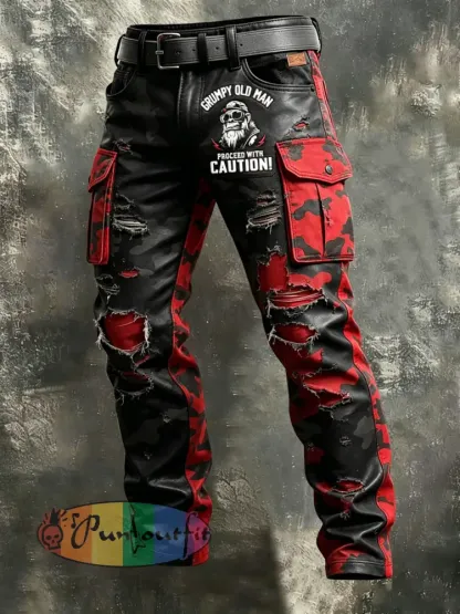 Men’s Retro Vacation Business Old Fuckers Club Art Print Casual Workwear Trousers