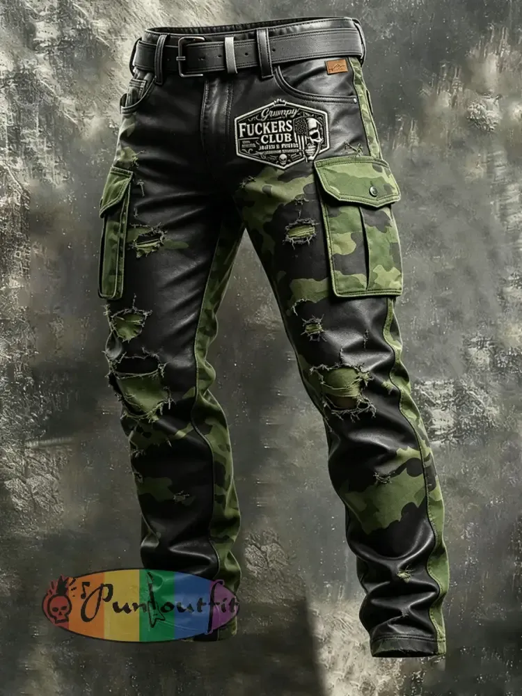 Men’s Retro Vacation Business Old Fuckers Club Art Print Casual Workwear Trousers