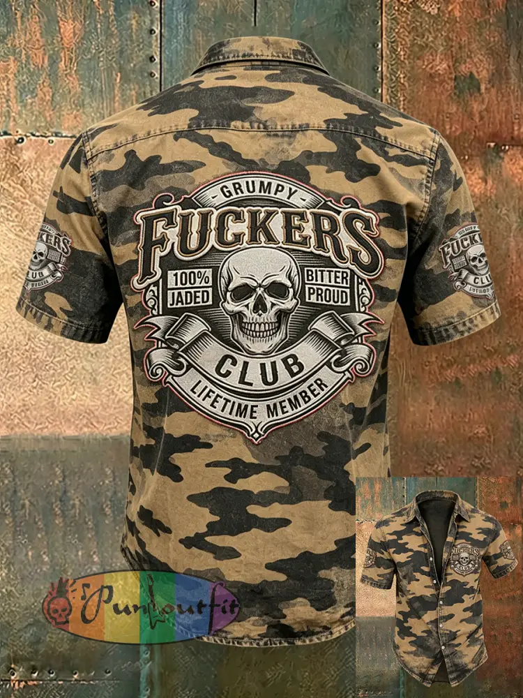 Men’s Old Fuckers Club Print Casual Short Sleeved Shirt