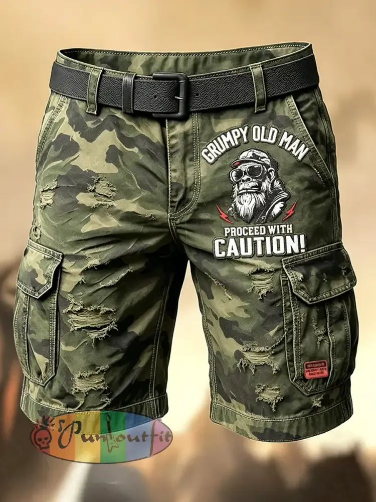Men’s Retro Vacation Business Old Fuckers Club Art Print Casual Shorts