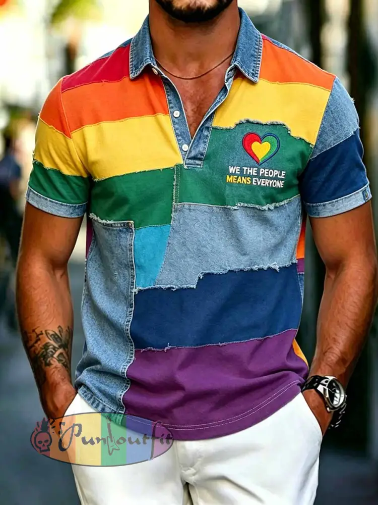 Men’s Pride Month Rainbow Print Pattern Polo Shirt
