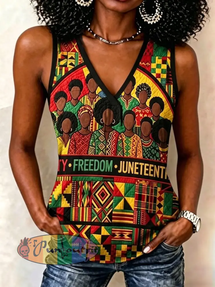 Women’s Unity Freedom Juneteenth Print Casual V-Neck Vest