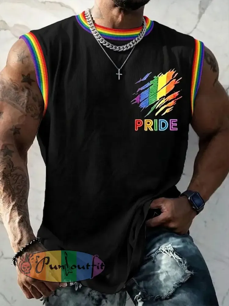 Men’s LGBT Rainbow Month Rainbow Flag Art Print Sleeveless Vests