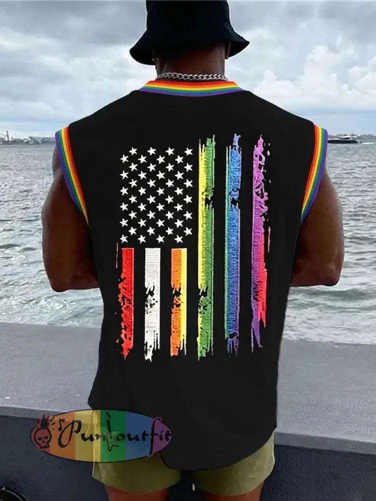 Men’s LGBT Rainbow Month Rainbow Flag Art Print Sleeveless Vests
