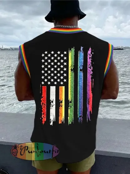 Men’s LGBT Rainbow Month Rainbow Flag Art Print Sleeveless Vests