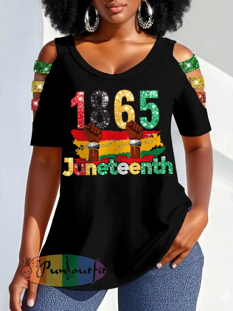 Women’s Juneteenth 1865 Print Casual Hollow Sleeves Top