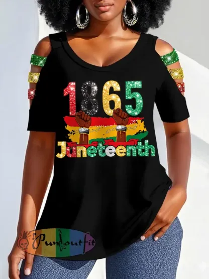 Women’s Juneteenth 1865 Print Casual Hollow Sleeves Top