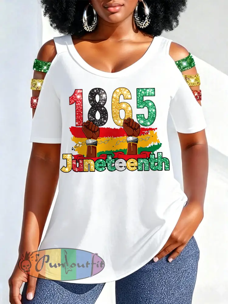 Women’s Juneteenth 1865 Print Casual Hollow Sleeves Top