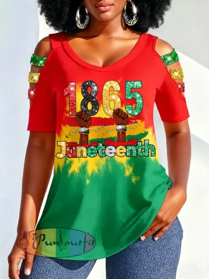 Women’s Juneteenth 1865 Print Casual Hollow Sleeves Top