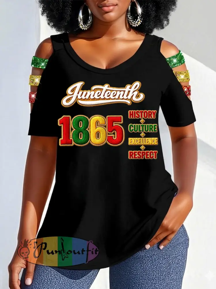 Women’s Juneteenth 1865 Print Casual Hollow Sleeves Top
