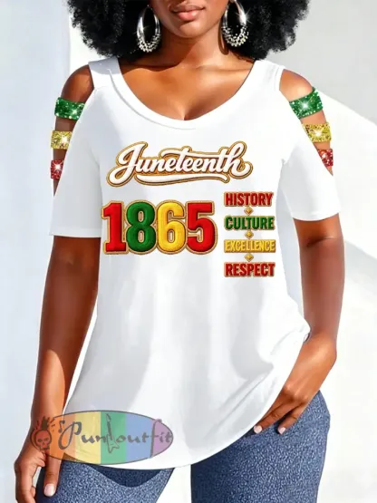 Women’s Juneteenth 1865 Print Casual Hollow Sleeves Top