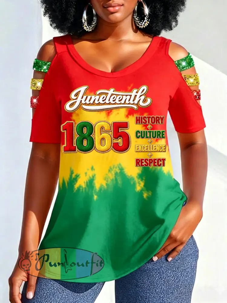 Women’s Juneteenth 1865 Print Casual Hollow Sleeves Top