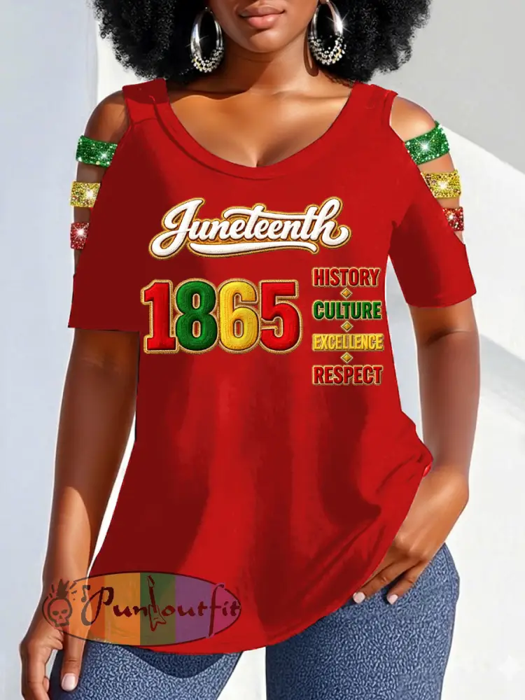Women’s Juneteenth 1865 Print Casual Hollow Sleeves Top