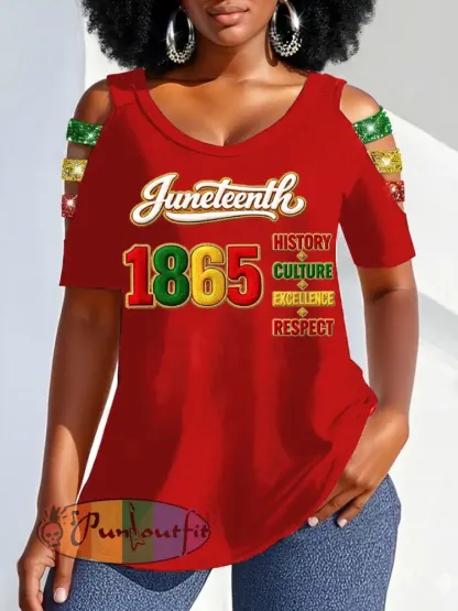 Women’s Juneteenth 1865 Print Casual Hollow Sleeves Top