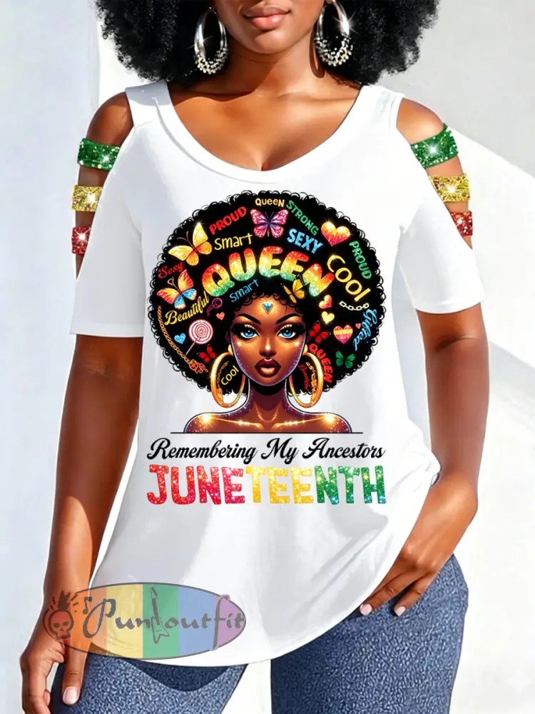 Women’s Juneteenth 1865 Print Casual Hollow Sleeves Top