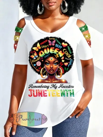 Women’s Juneteenth 1865 Print Casual Hollow Sleeves Top
