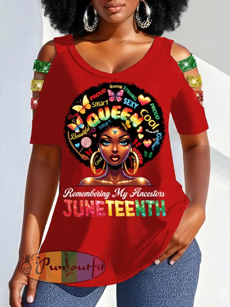 Women’s Juneteenth 1865 Print Casual Hollow Sleeves Top