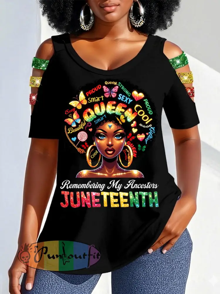 Women’s Juneteenth 1865 Print Casual Hollow Sleeves Top