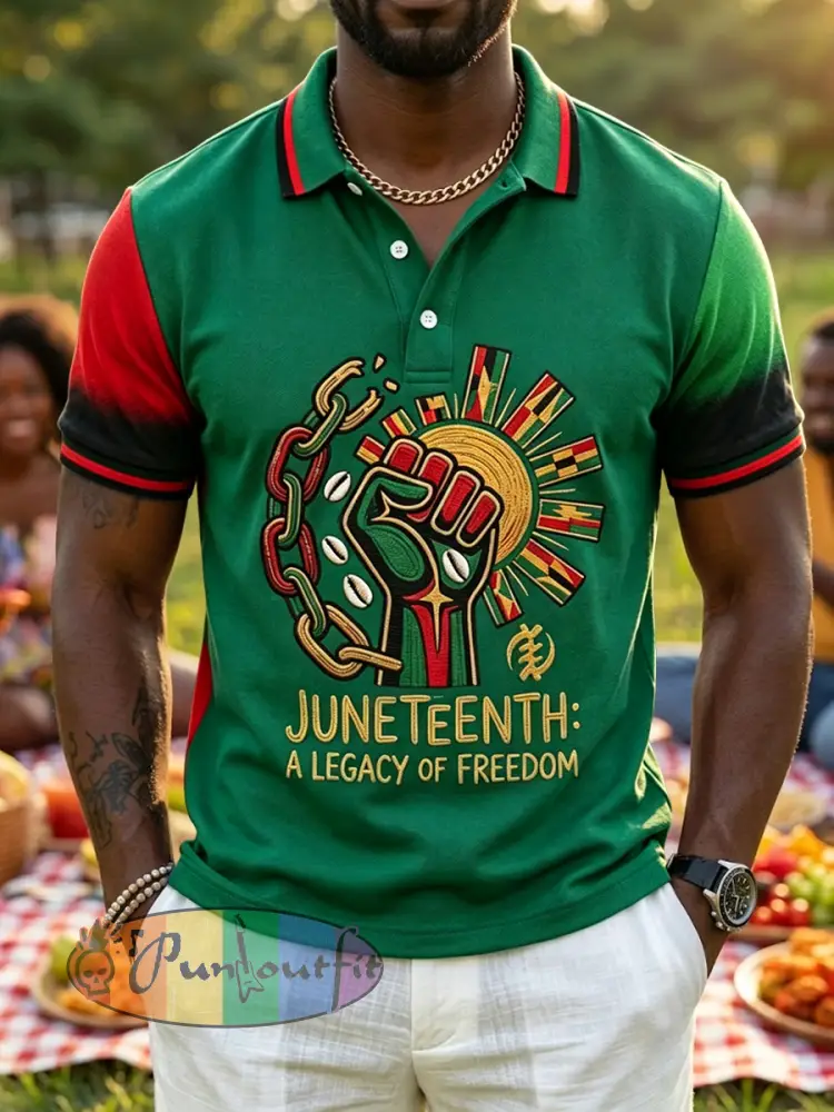 Men’s Retro June Festival Freedom Patchwork Casual Polo Shirt